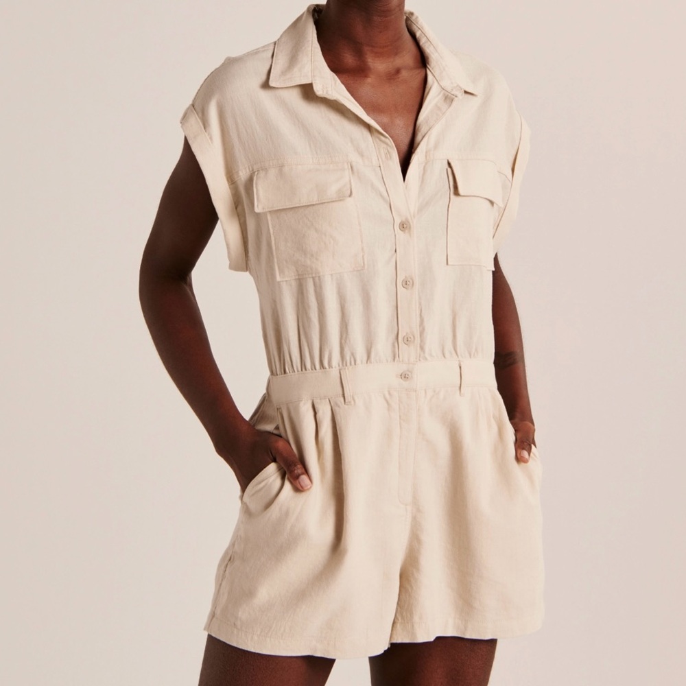 Elegant Cream Button-Up Romper